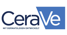 Logo CeraVe in blu scuro e azzurro con lo slogan in tedesco