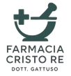 Logo della farmacia di colore verde scuro con mortaio, pestello e croce, con la scritta