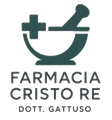 Logo della farmacia di colore verde scuro con mortaio, pestello e croce, con la scritta