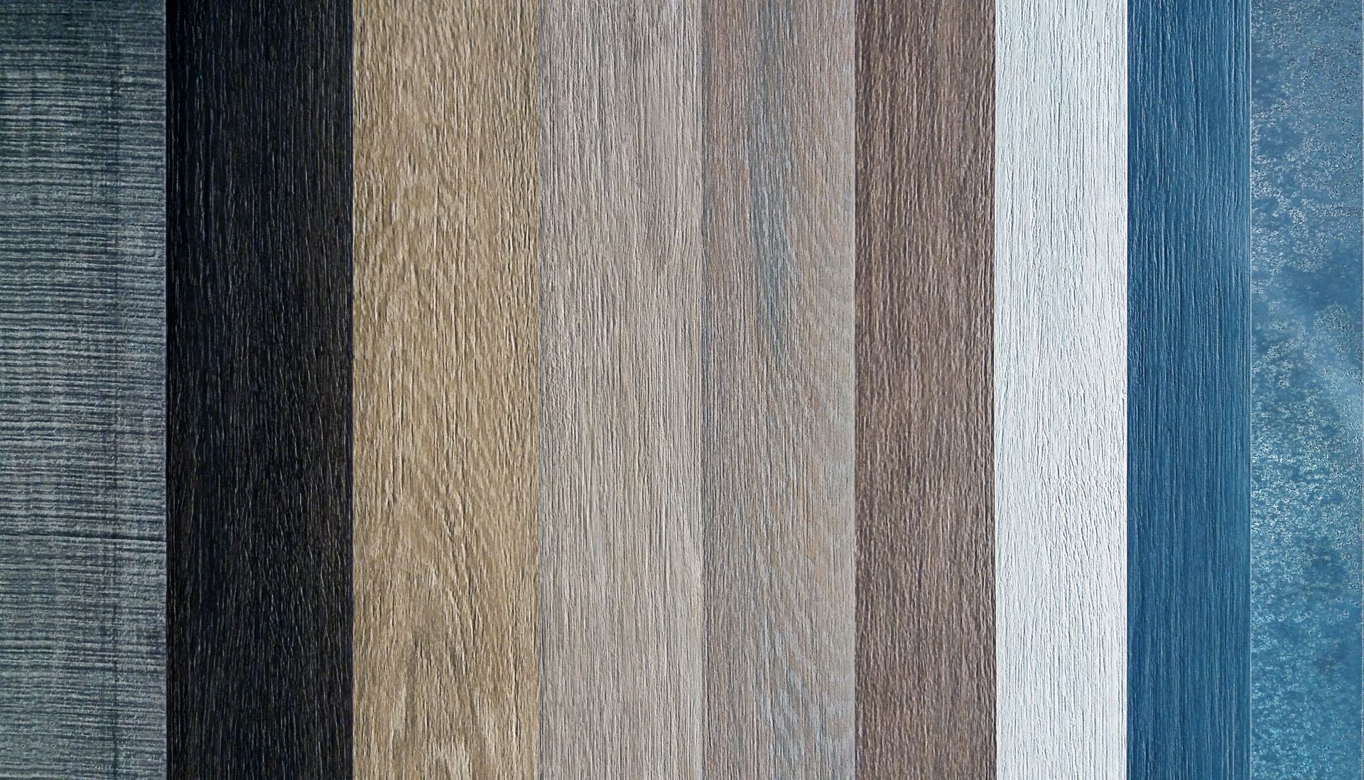 Color swatches of wood grain textures in various shades of gray, brown, and blue.