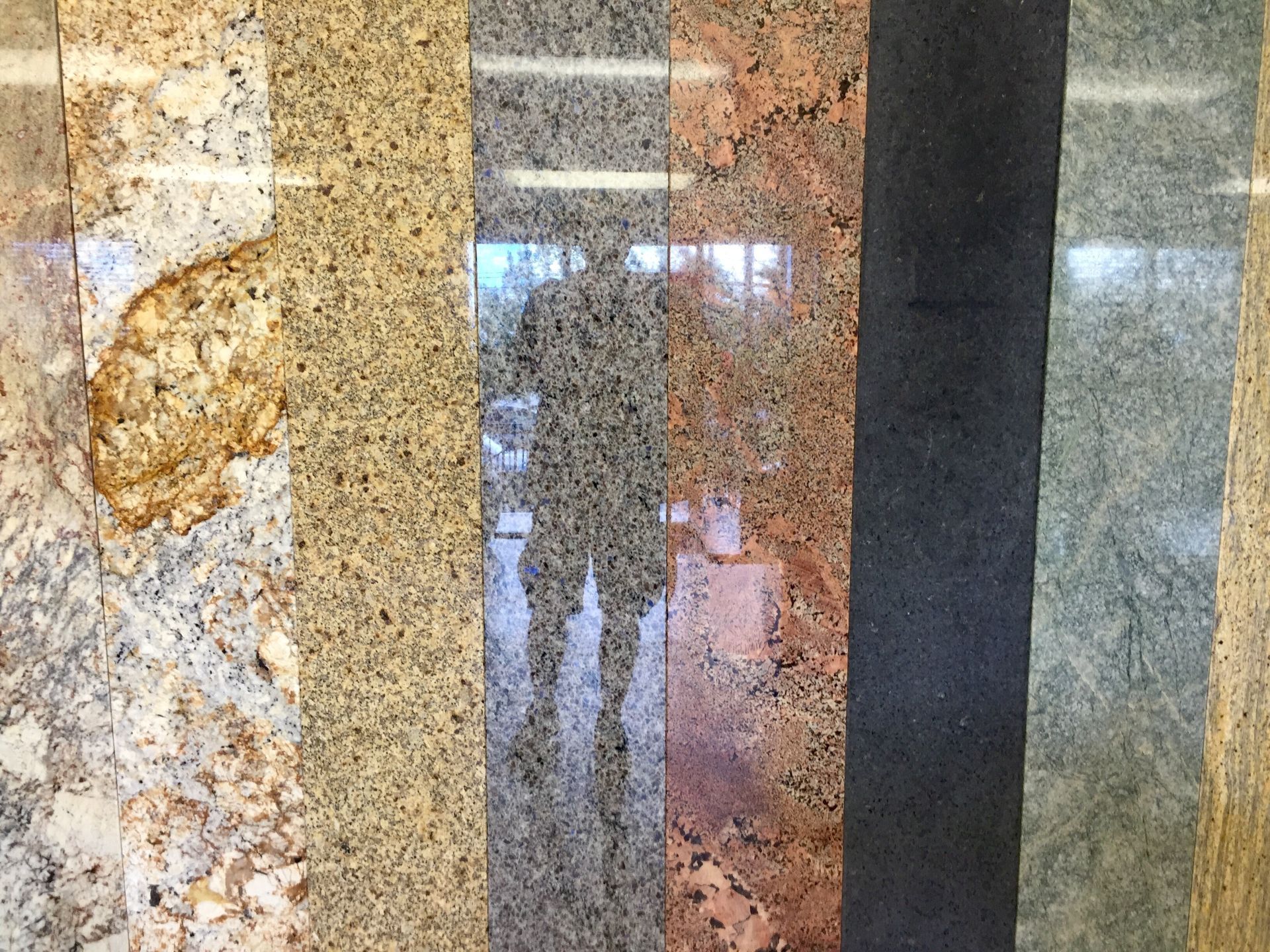 Various granite countertop samples, showcasing a range of colors and textures.