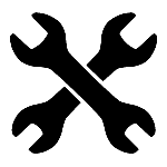 A pair of crossed wrenches on a white background.