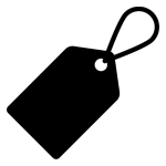 A black tag with a string attached to it on a white background.