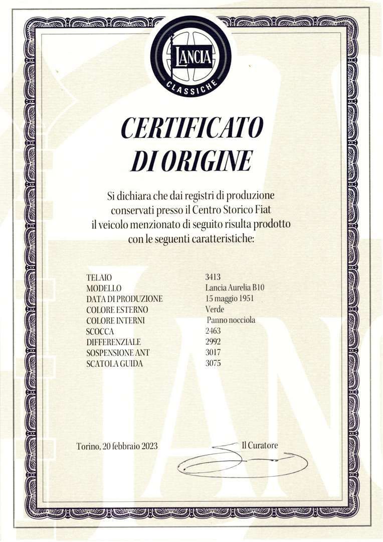 A page that says ' dati di produzione originali dell ' aurelia ' on it