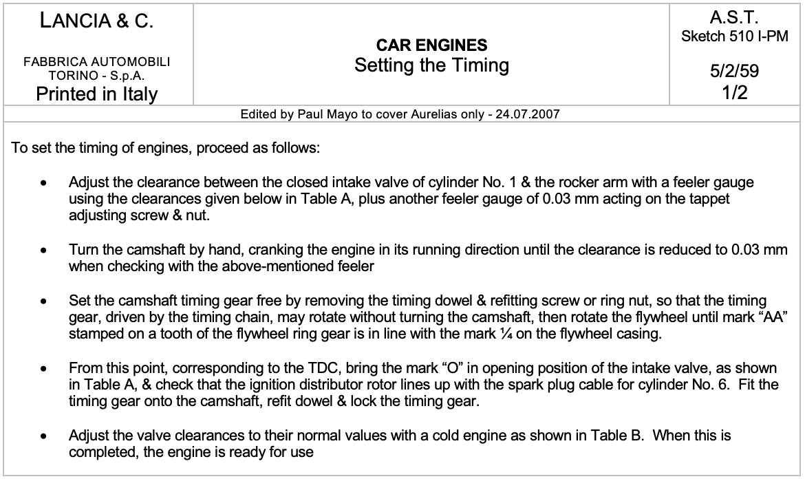A white sheet of paper that says car engines setting the timing