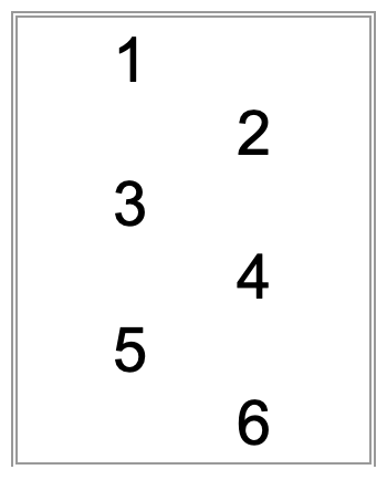 The numbers 1 through 6 are lined up in a row on a white background.