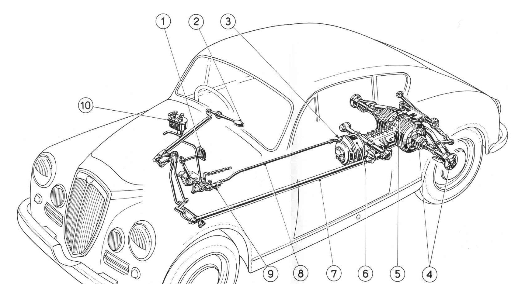 A black and white photo of a ford engine