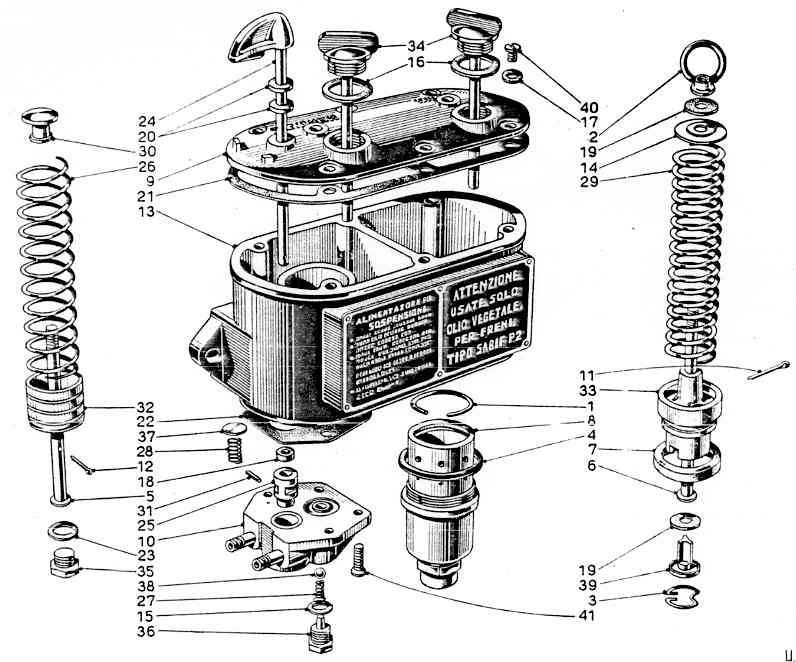 A black and white diagram of the parts of a machine.