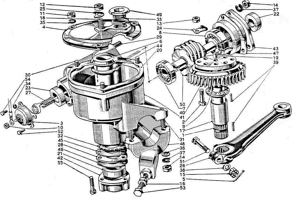 Lancia Aurelia steering box sectional drawing