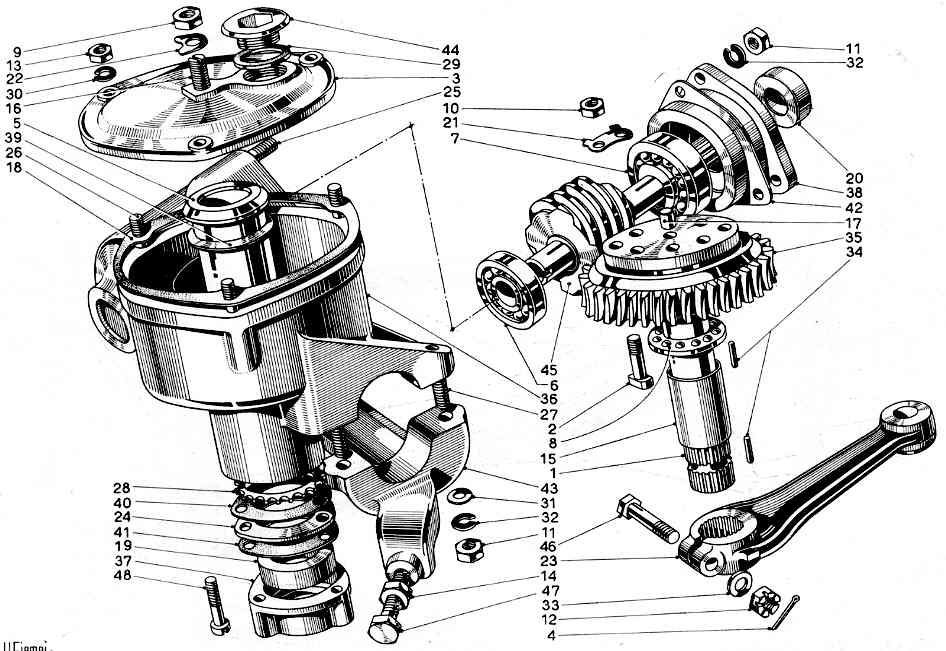 Lancia Aurelia steering box sectional drawing