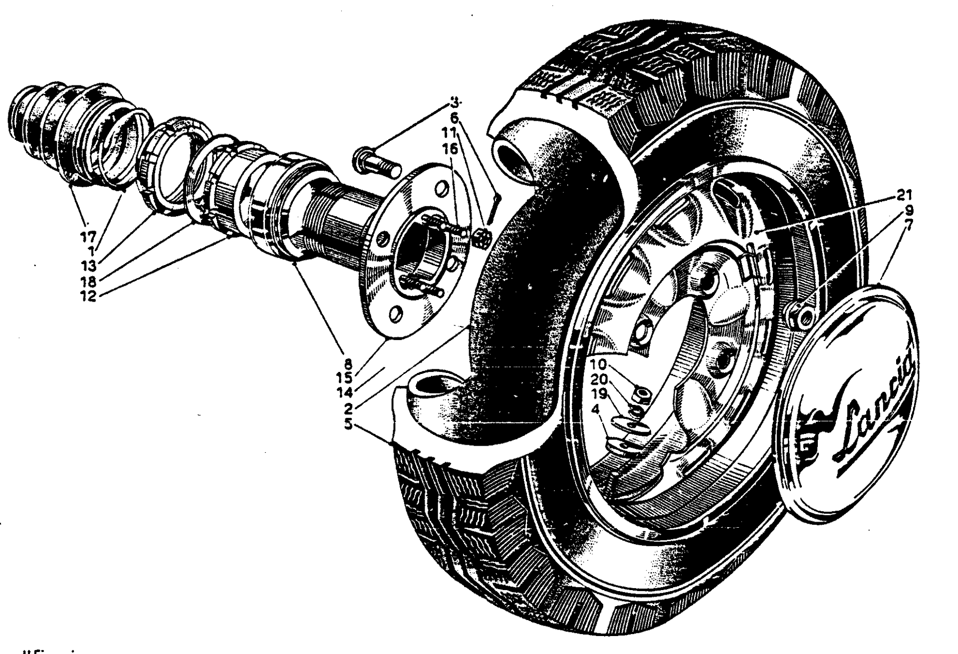 A black and white drawing of the inside of a car wheel