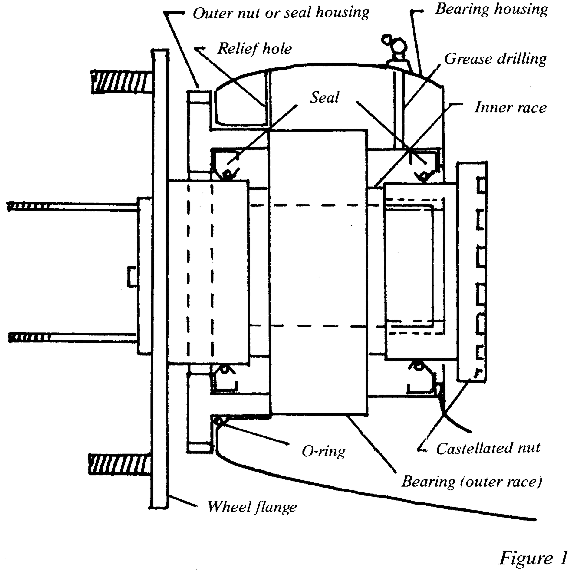 A black and white diagram of a bearing housing