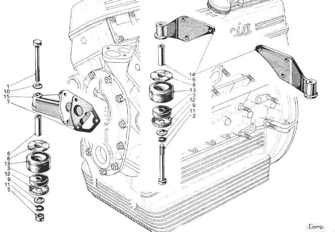 A black and white drawing of a motorcycle engine.