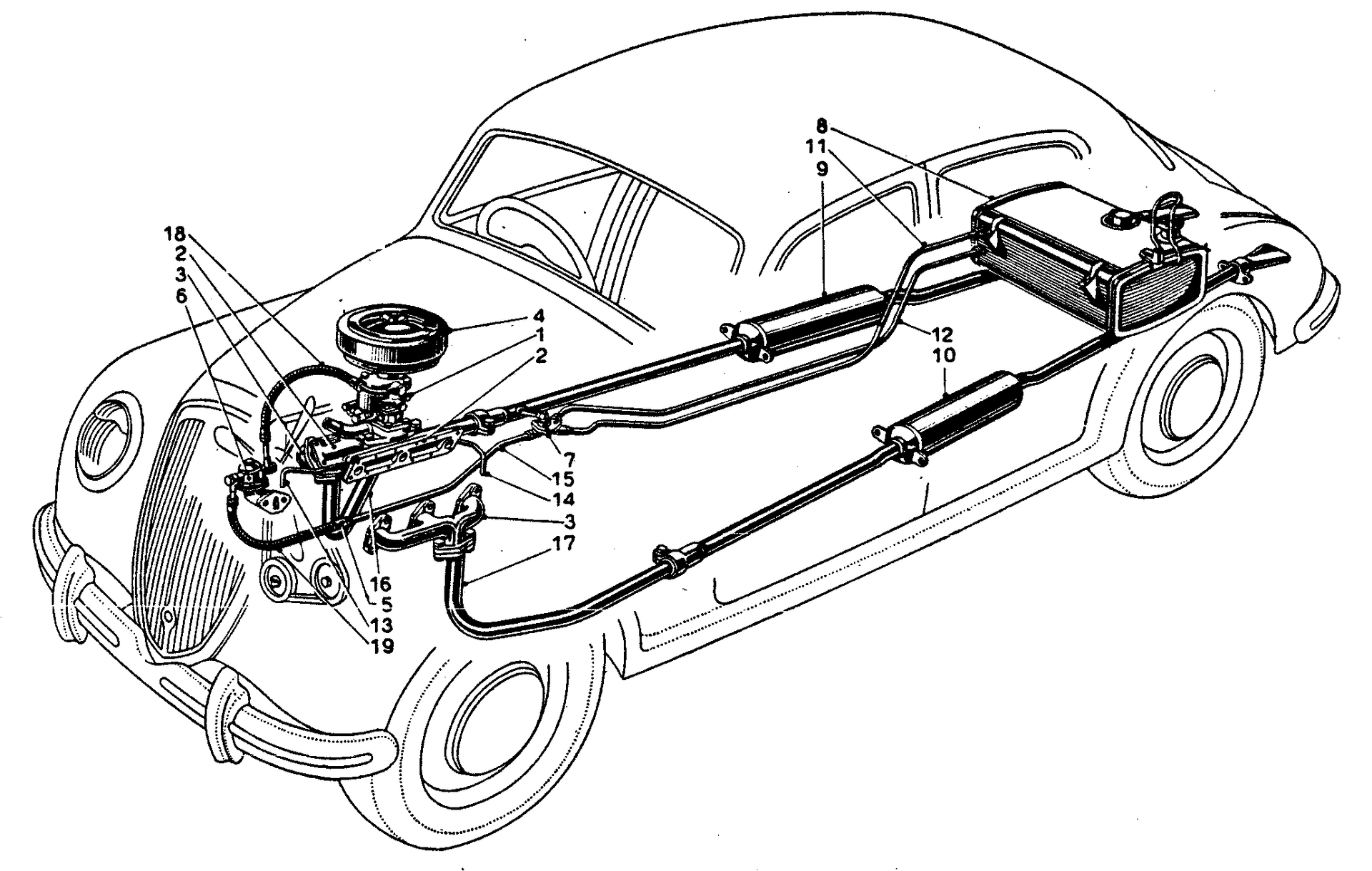 A black and white drawing of the inside of a car.