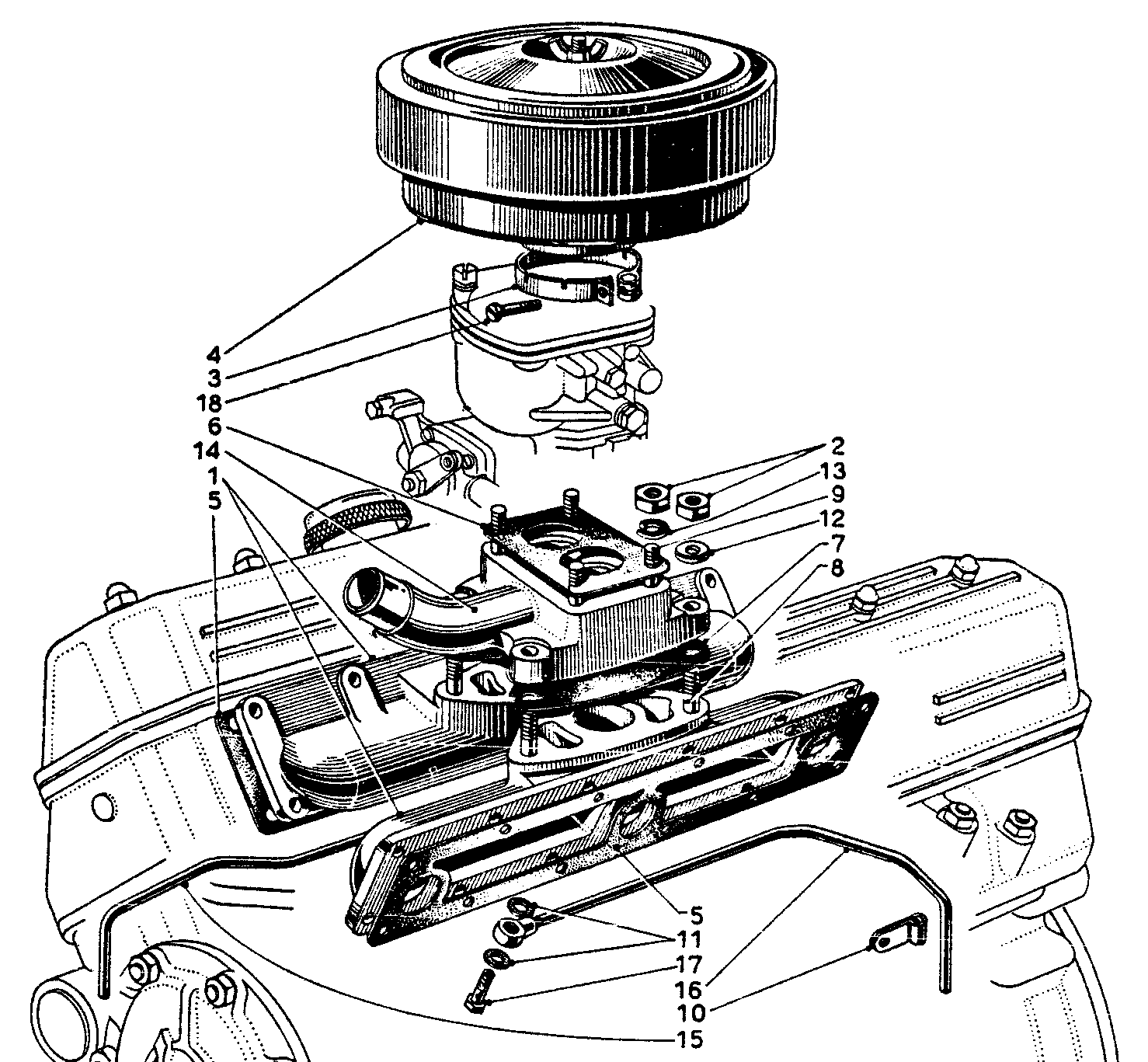 A black and white drawing of a car engine