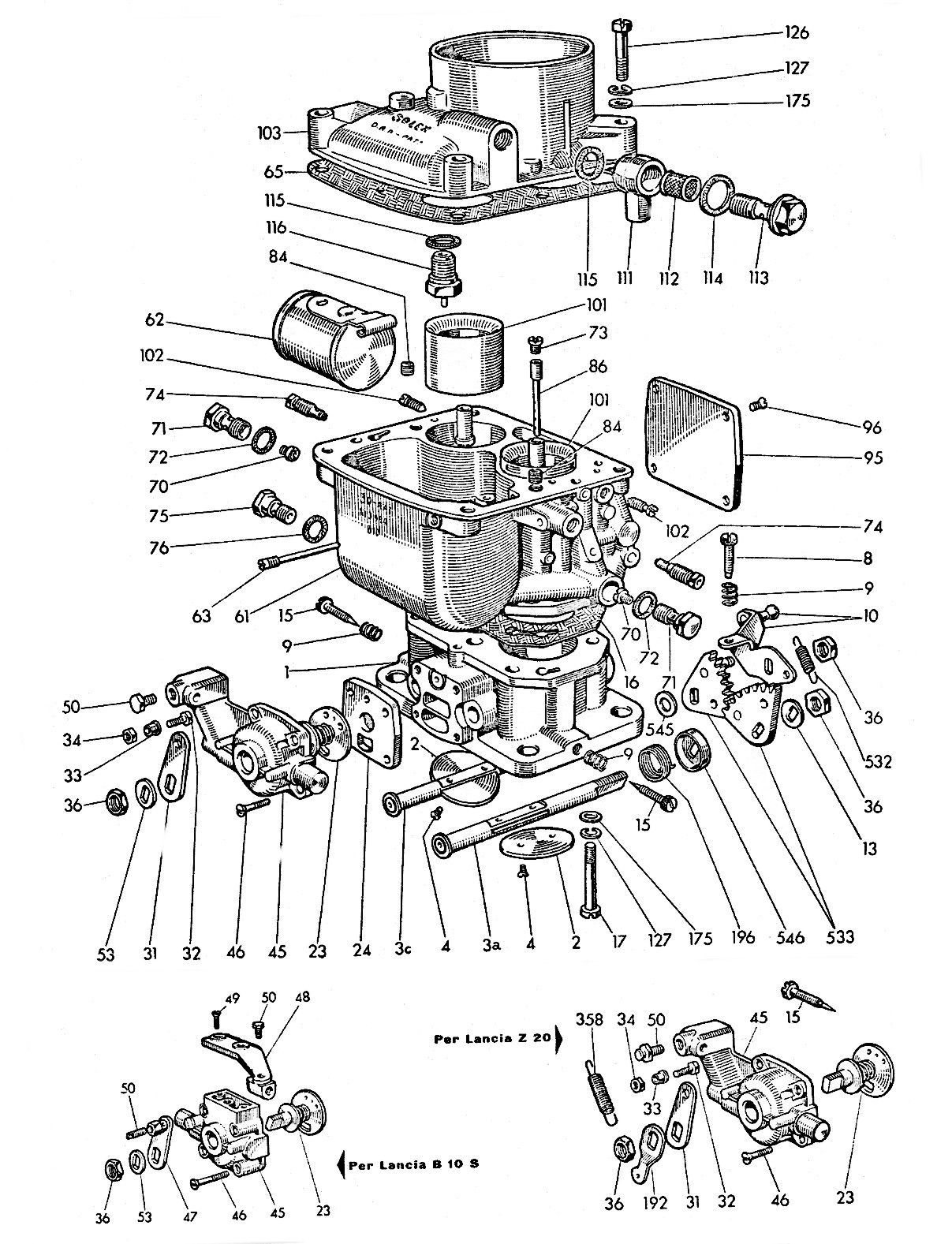 A black and white diagram of a carburetor on a white background.