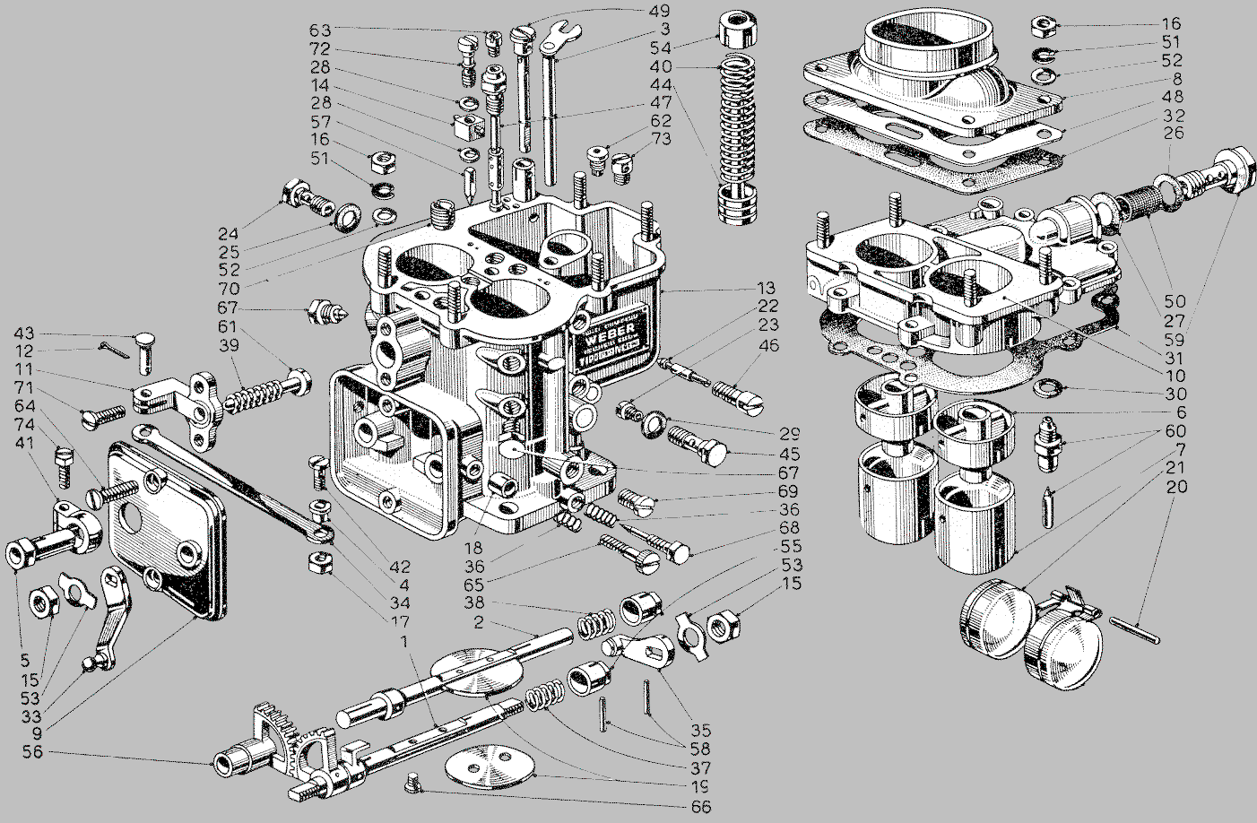 A black and white drawing of a carburetor