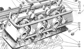A black and white drawing of a car engine