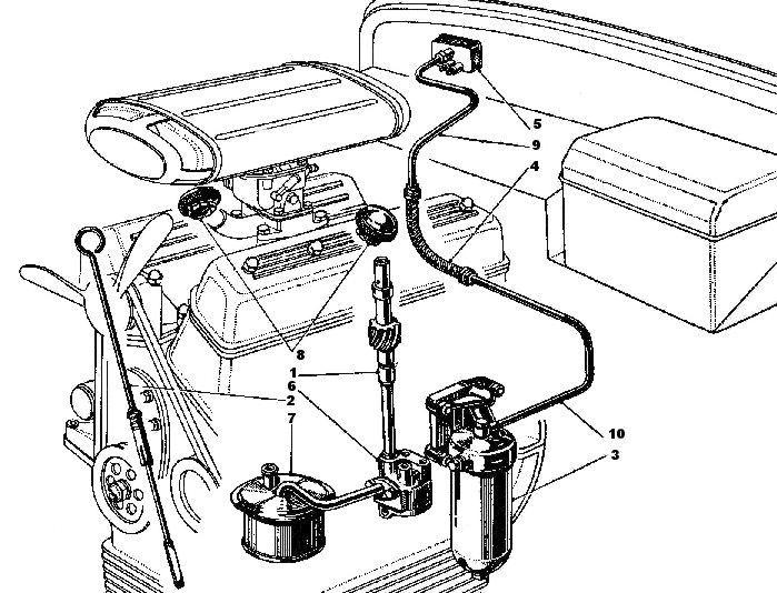 A black and white drawing of a car engine.