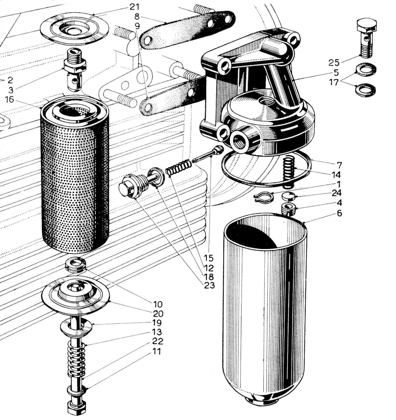 A black and white drawing of a fuel filter.