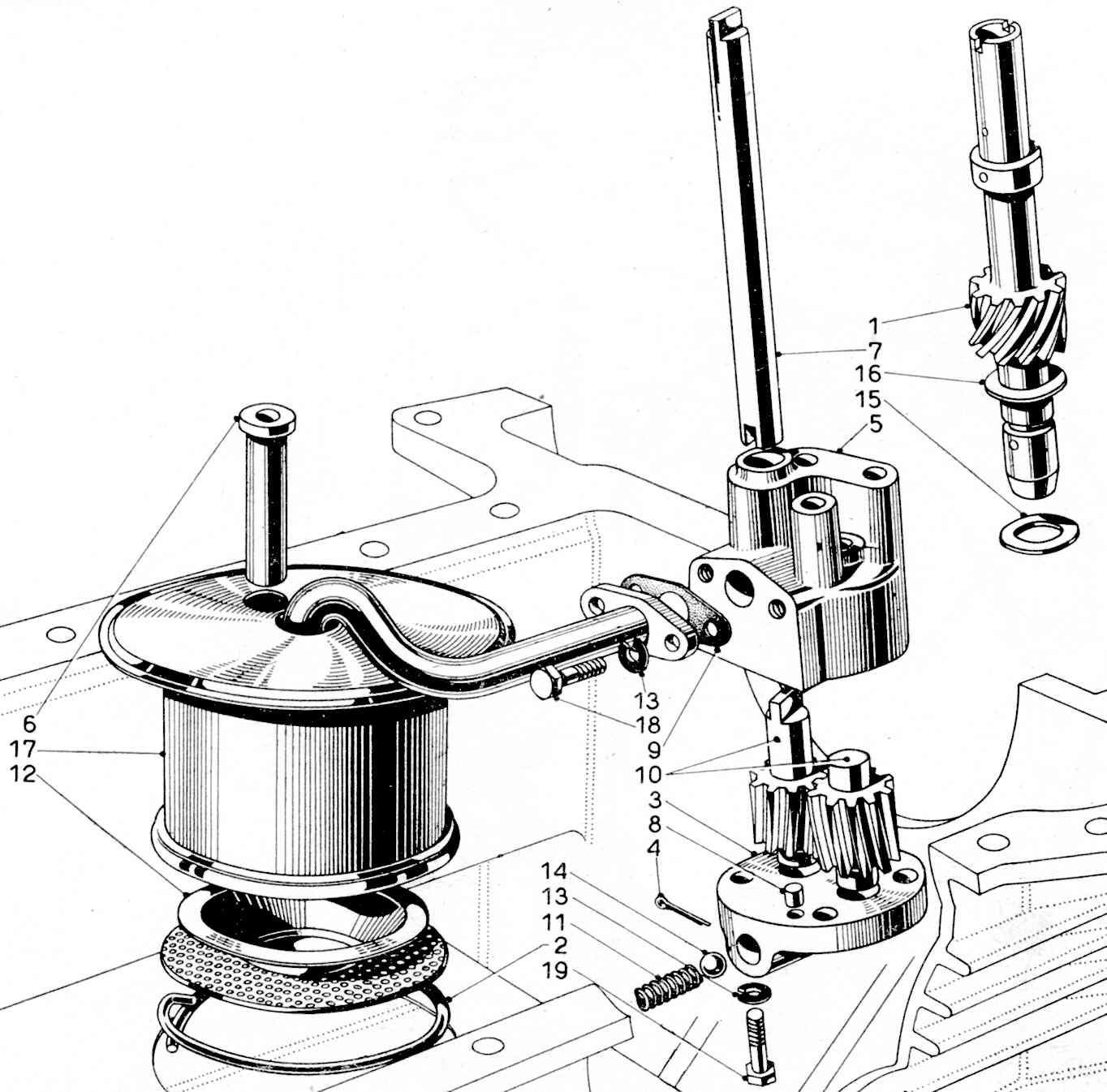 A black and white drawing of a machine with gears.