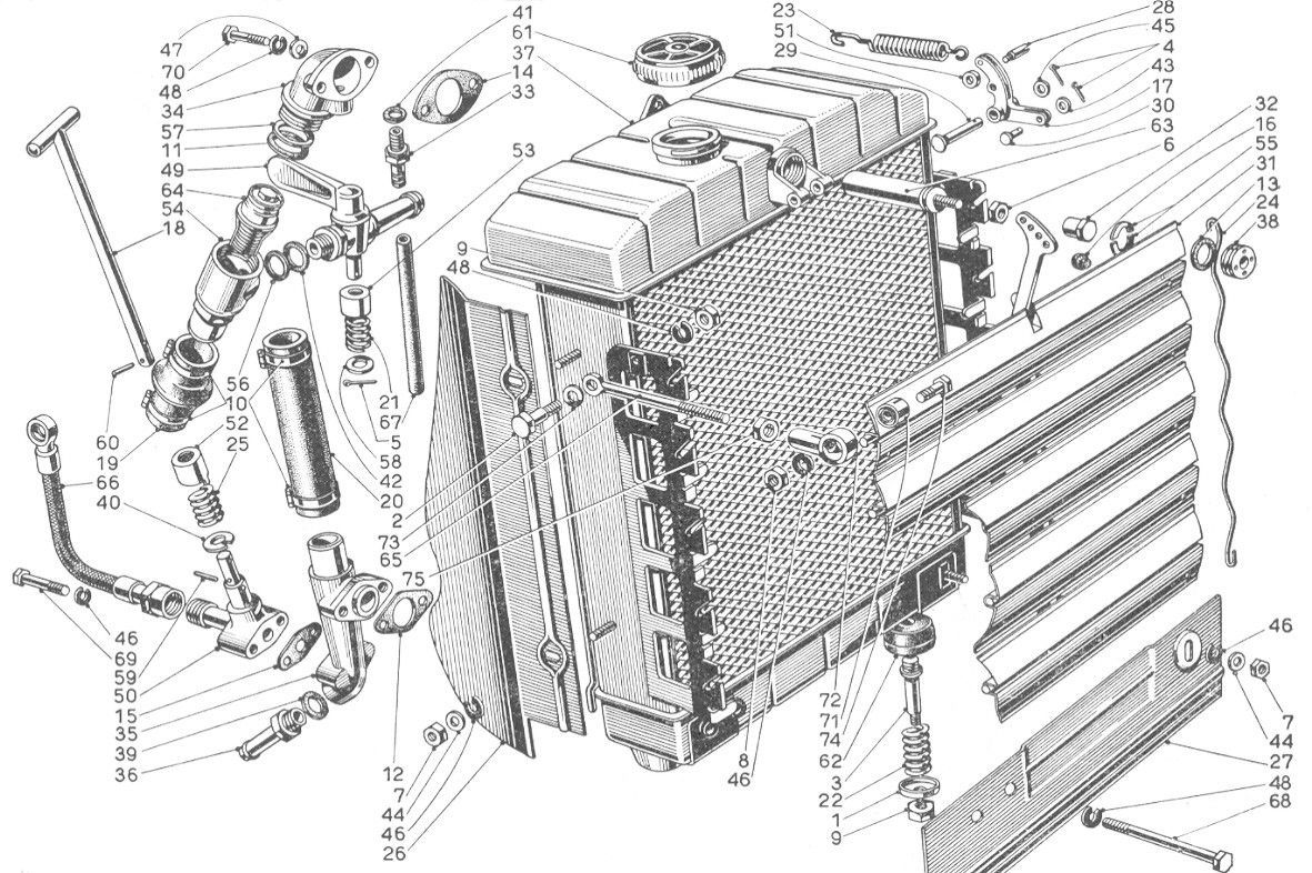 A black and white drawing of a radiator on a white background.