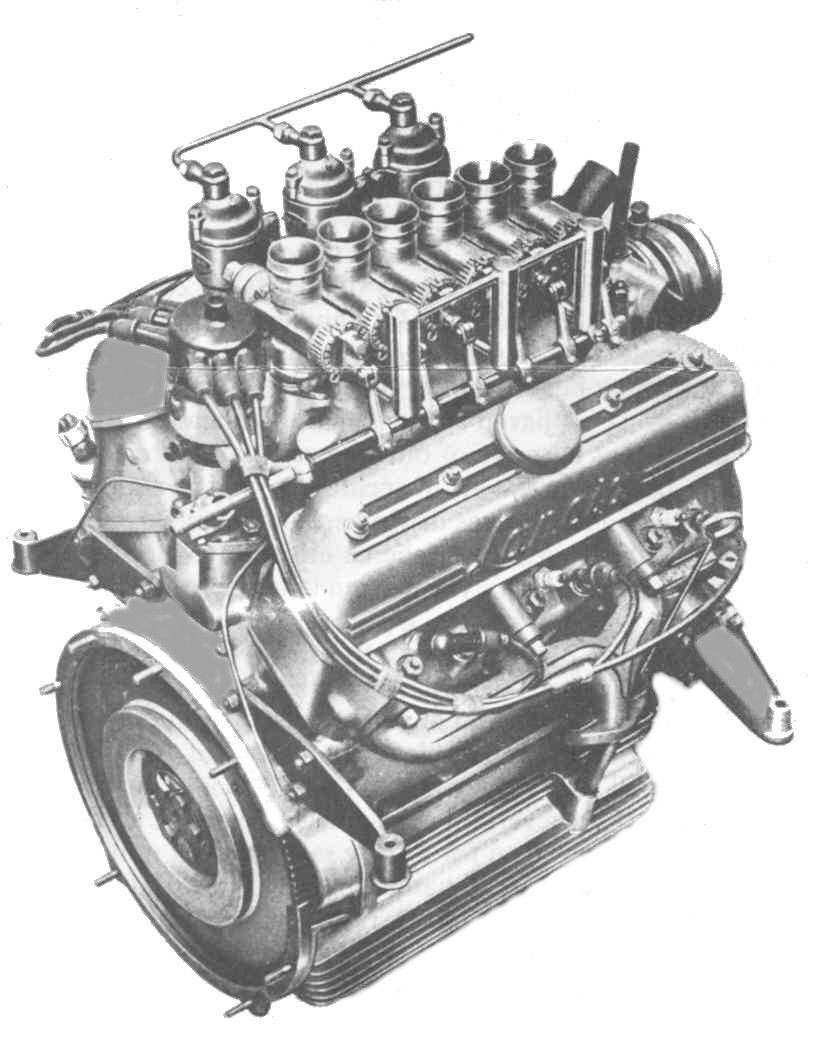A black and white drawing of a ford engine