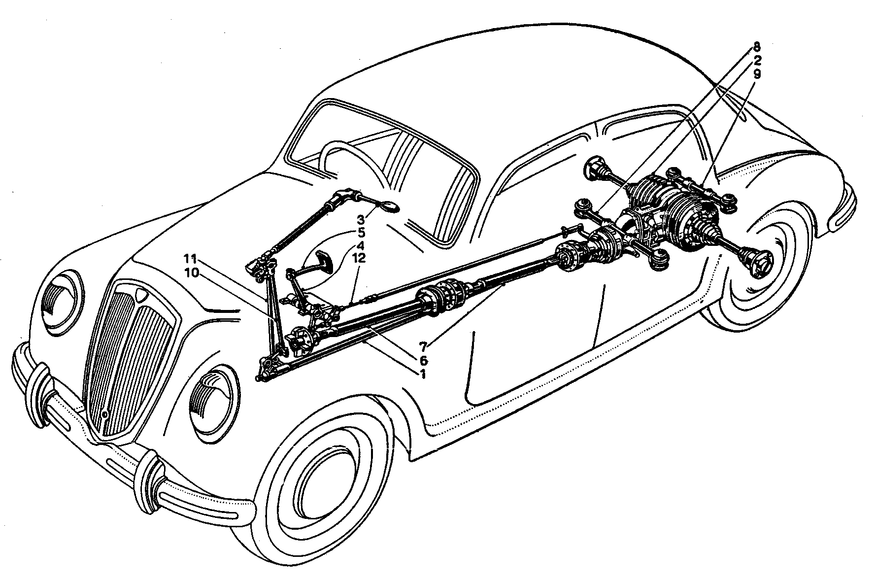 A black and white photo of a ford engine