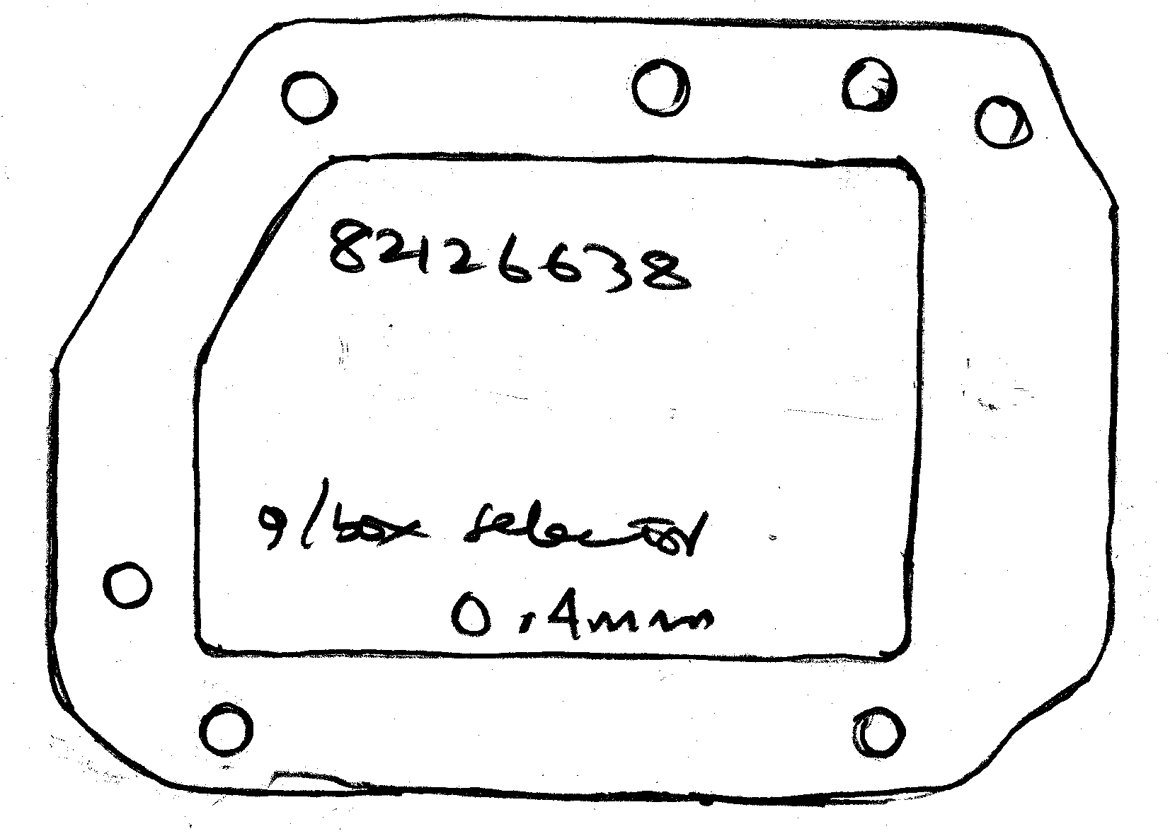 A black and white drawing of a gasket with holes in it.