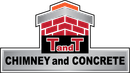 Logo for T and T Chimney and Concrete. Features a chimney design with red brick, black letters.