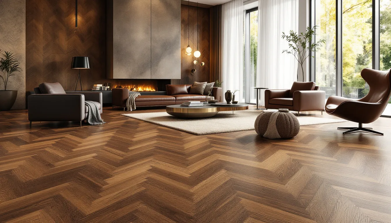 An example of solid hardwood flooring showcasing rich wood grains.
