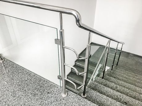 building with stainless steel railings