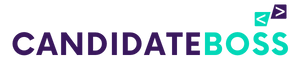 A candidate boss logo design in purple and green on a white background with horizontal v on both the purple and green print.