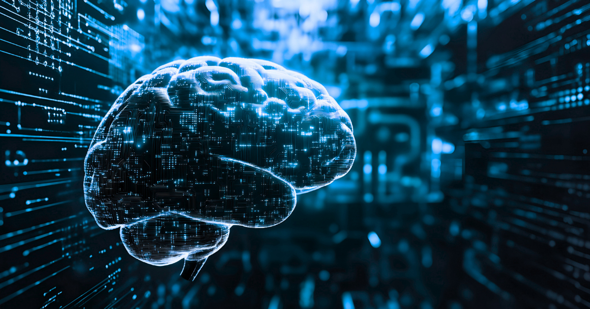 Blue Brain surrounded by computer tech