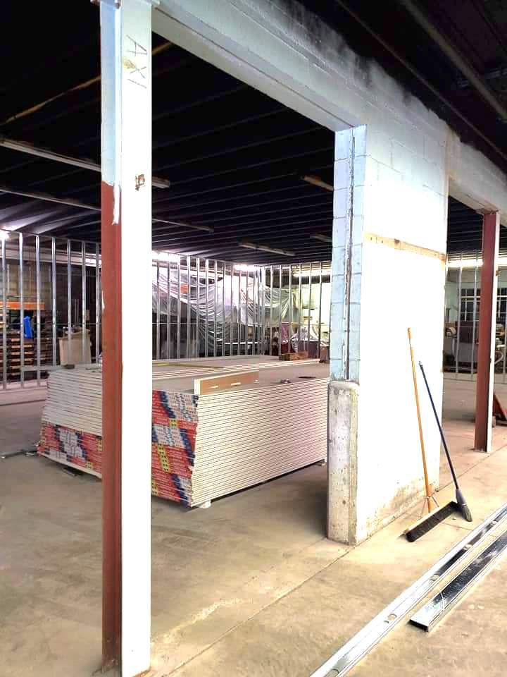 Picture showing progress of belleville commercial drywall project
