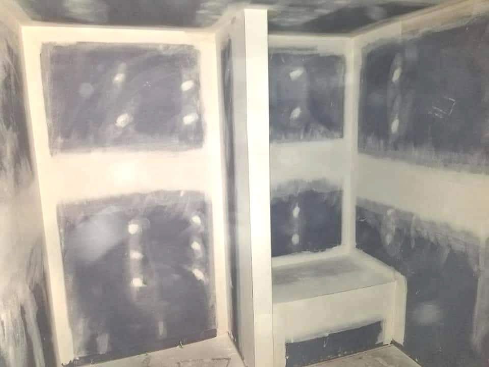 Picture of a waterproof drywall installation for a walk-in shower