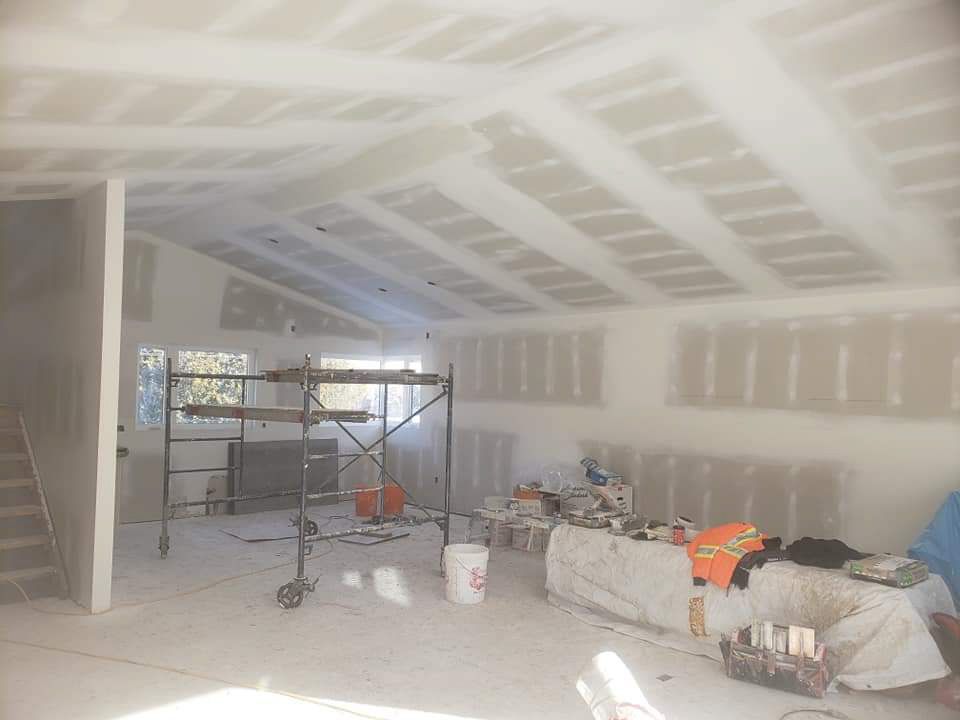 Cathedral ceiling drywall work in progress. Tapped and Mudded for a subdivision in Belleville ON