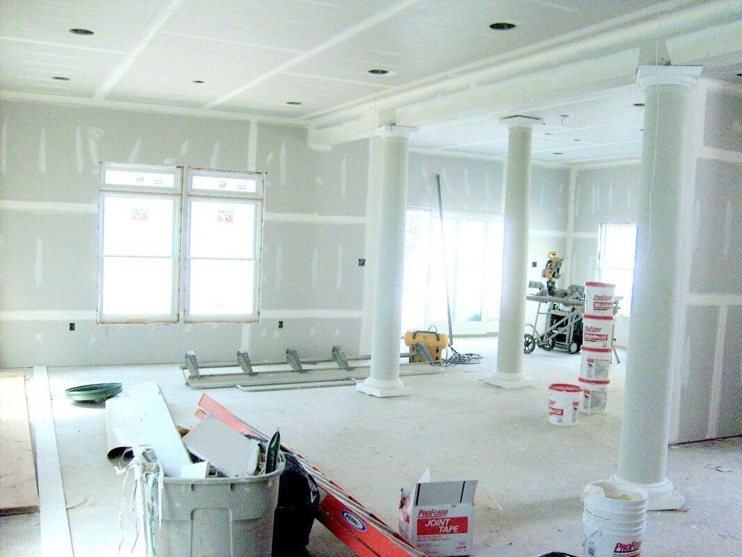 Picture of an interior drywall renovation in progress