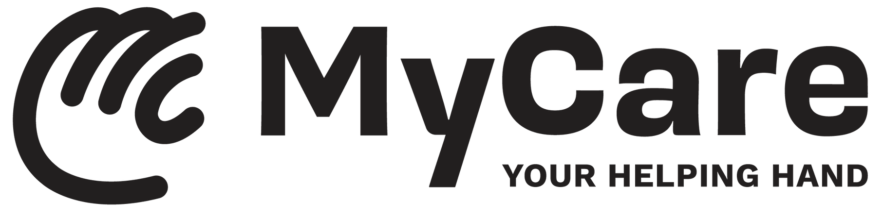 A black and white logo for mycare your helping hand
