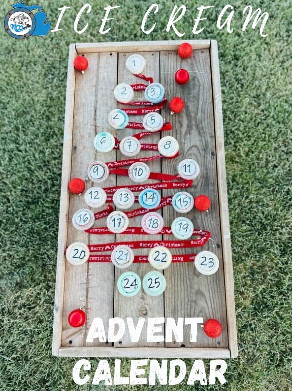 An ice cream advent calendar made out of wooden pallets.