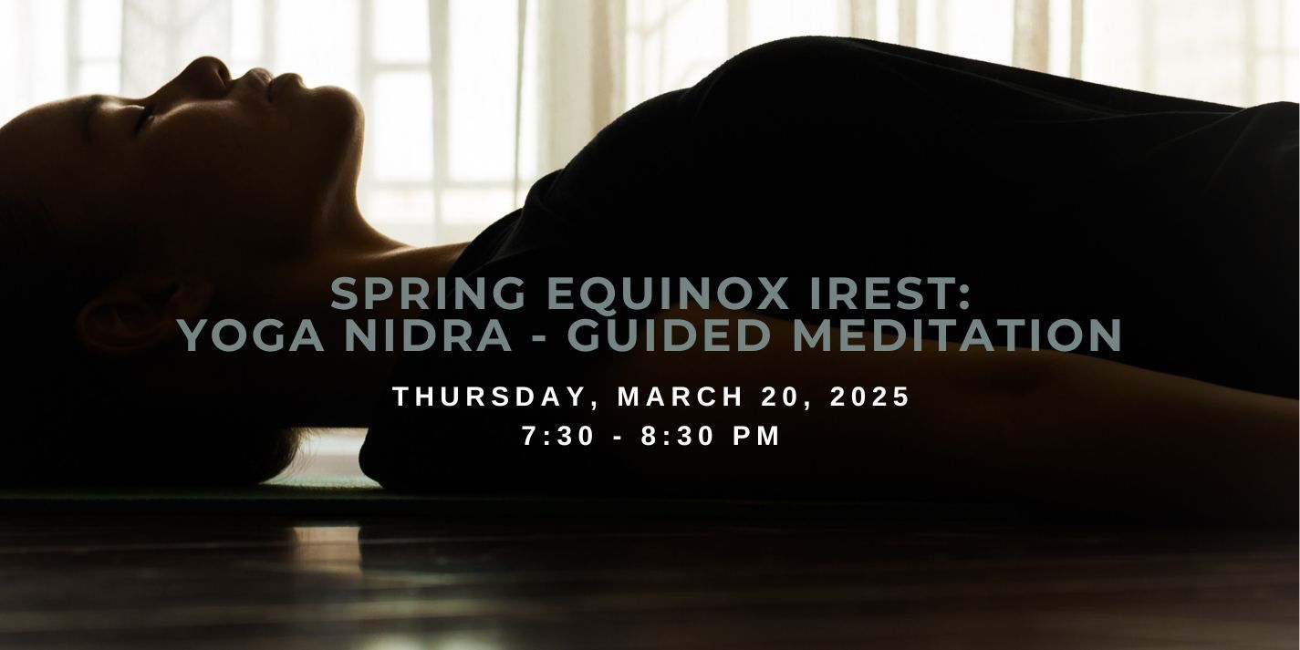 Announcement banner for the equinox reset. Yoga nidra and guided meditation