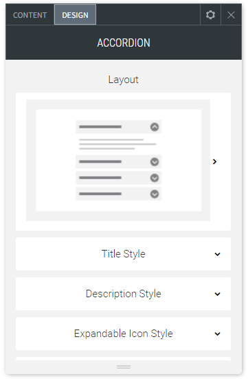 The DESIGN tab options of the Accordion widget.