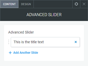 The CONTENT tab options of the Advanced Slid widget.