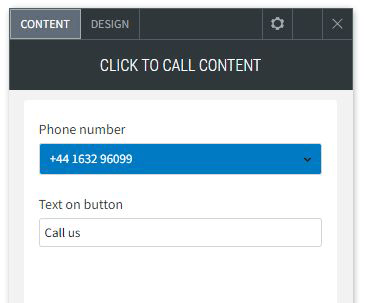 The CONTENT tab options of the Click to Callwidget.