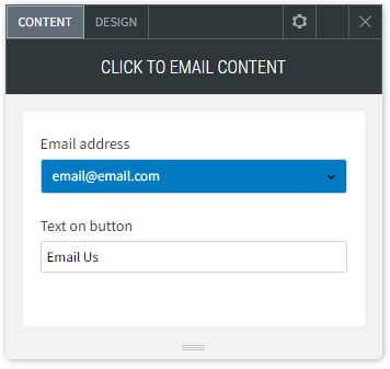 The CONTENT tab options of the Click to Email widget.