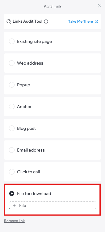 Link options list