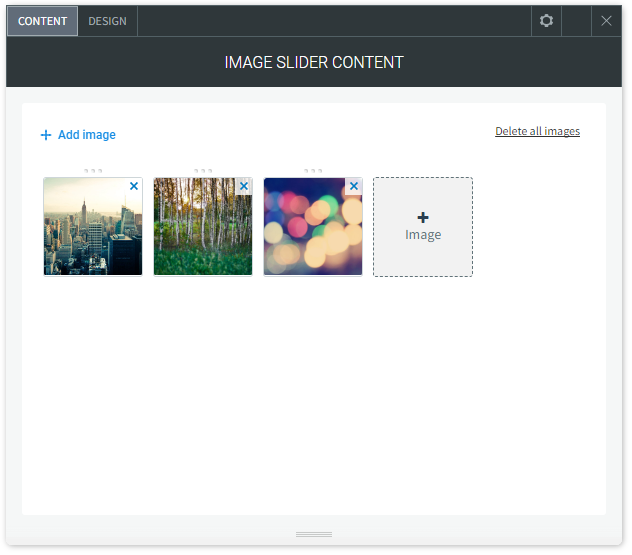 The Imag Slider CONTENT options window.