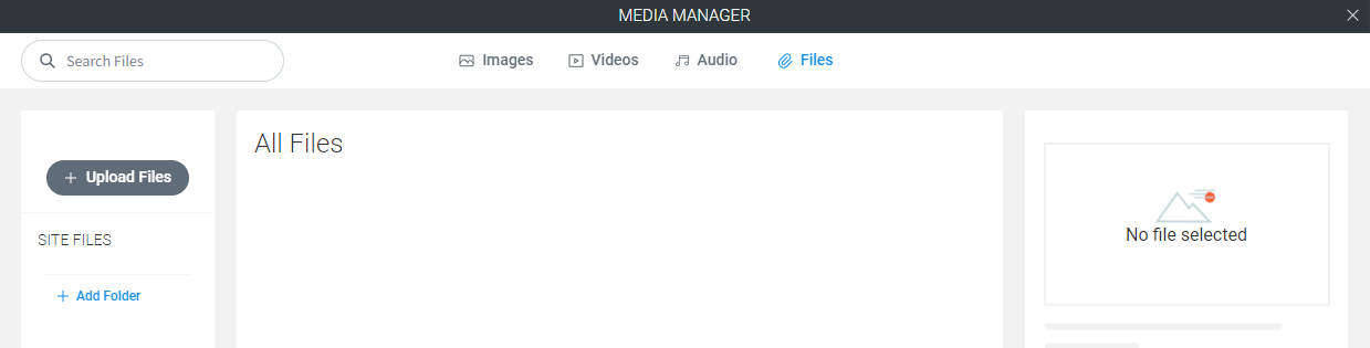CCH Web Manager's media manager Upload Files button.