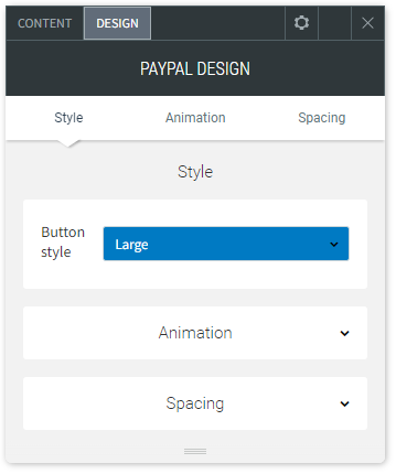 The DESIGN tab options of the PayPal widget.