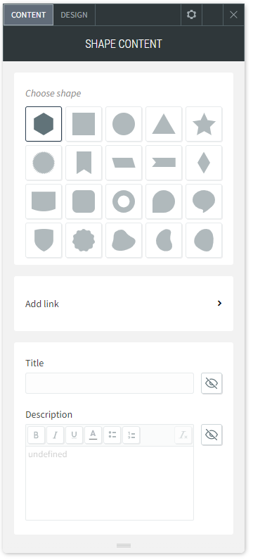 The CONTENT tab options of the Shape widget.